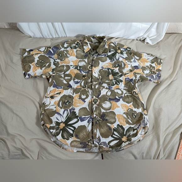 VINTAGE Guess Georges Marciano Shirt Mens Size 1 Blue Green Floral Hawaiian - Picture 1 of 12